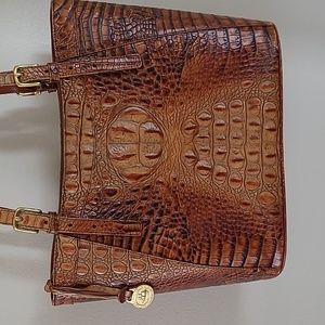 Brahmin "Asher" Croc Embossed Brown Leather Work Bag Matching Wallet